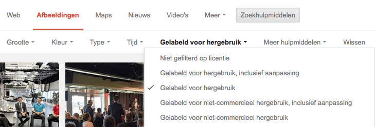 Google afbeeldingen zoeken naar foto's die je mag gebruiken